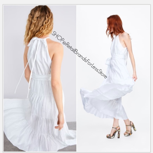 ZARA WHITE 100% LINEN HALTER BELTED FULLY LINED MAXI DRESS - Picture 9 of 12
